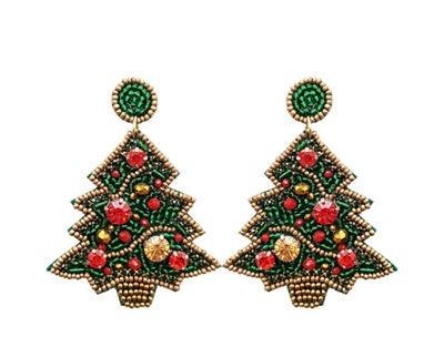 Beaded Christmas Tree Earrings